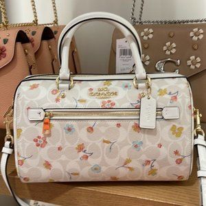 Coach Rowan Satchel In Signature Canvas With Mystical Floral Print Chalk Multi